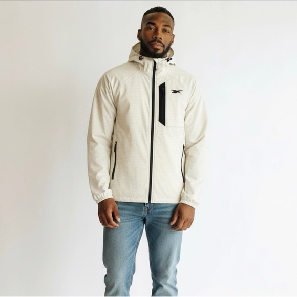 Reebok Men's Cream Hooded Performance Jacket size M Windbreaker lightweight New - Picture 13 of 14
